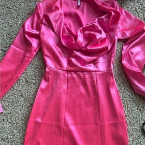 - ASYOU cowl neck satin shirt dress in pink